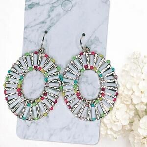 6093. White Rainbow Boho Beaded Earrings